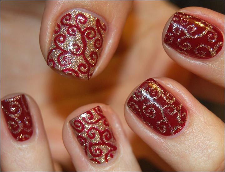 Red with shimmers nail